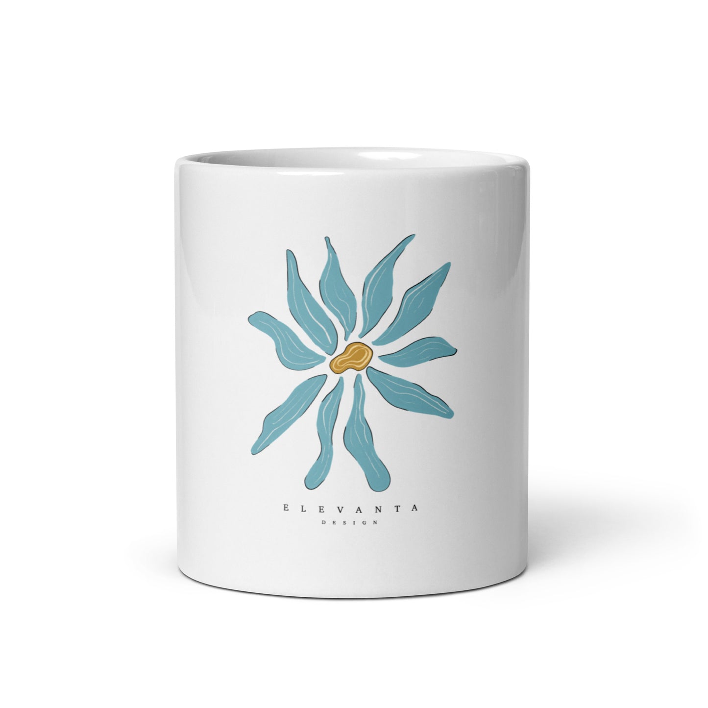 Mug Blanc Brillant fleur bleue