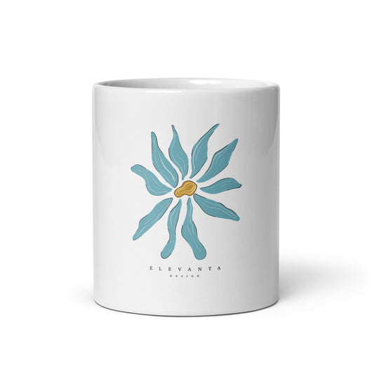 Mug Blanc Brillant fleur bleue