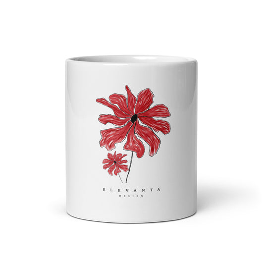 Mug Blanc Brillant Fleur rouge