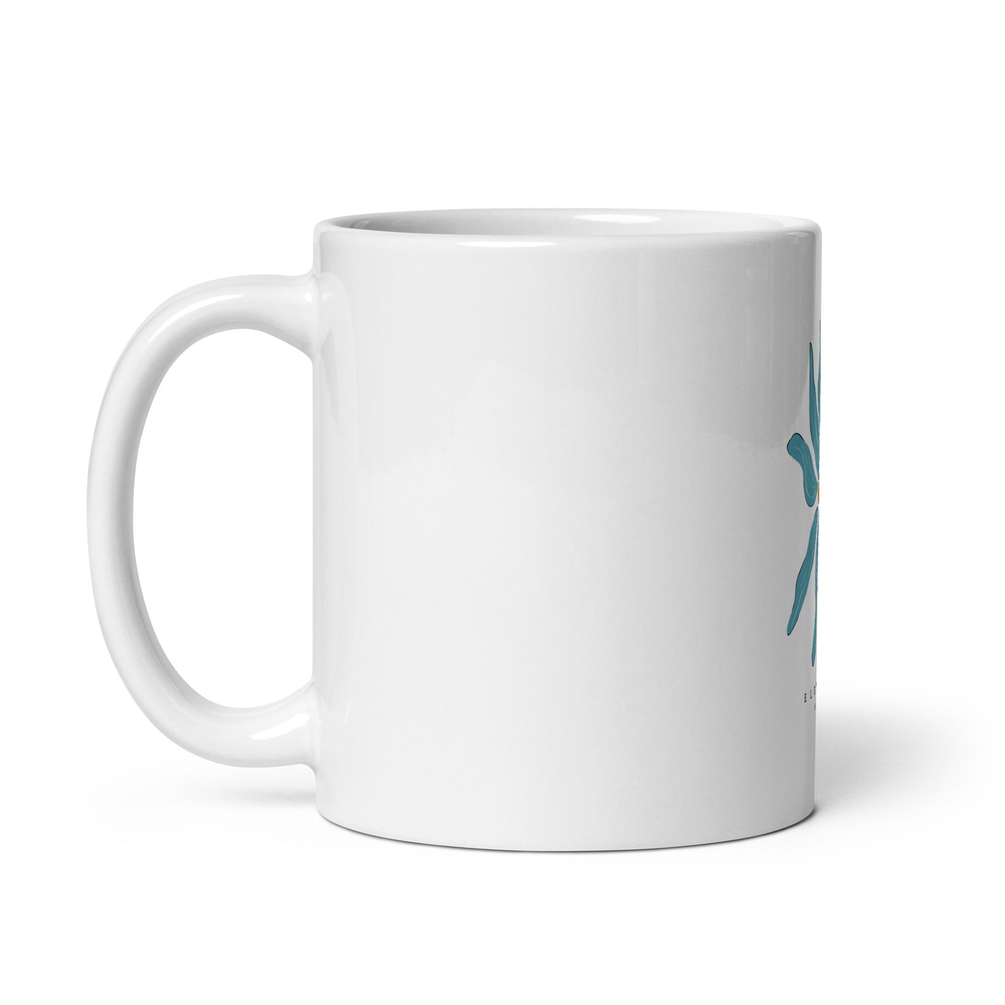 Mug Blanc Brillant fleur bleue