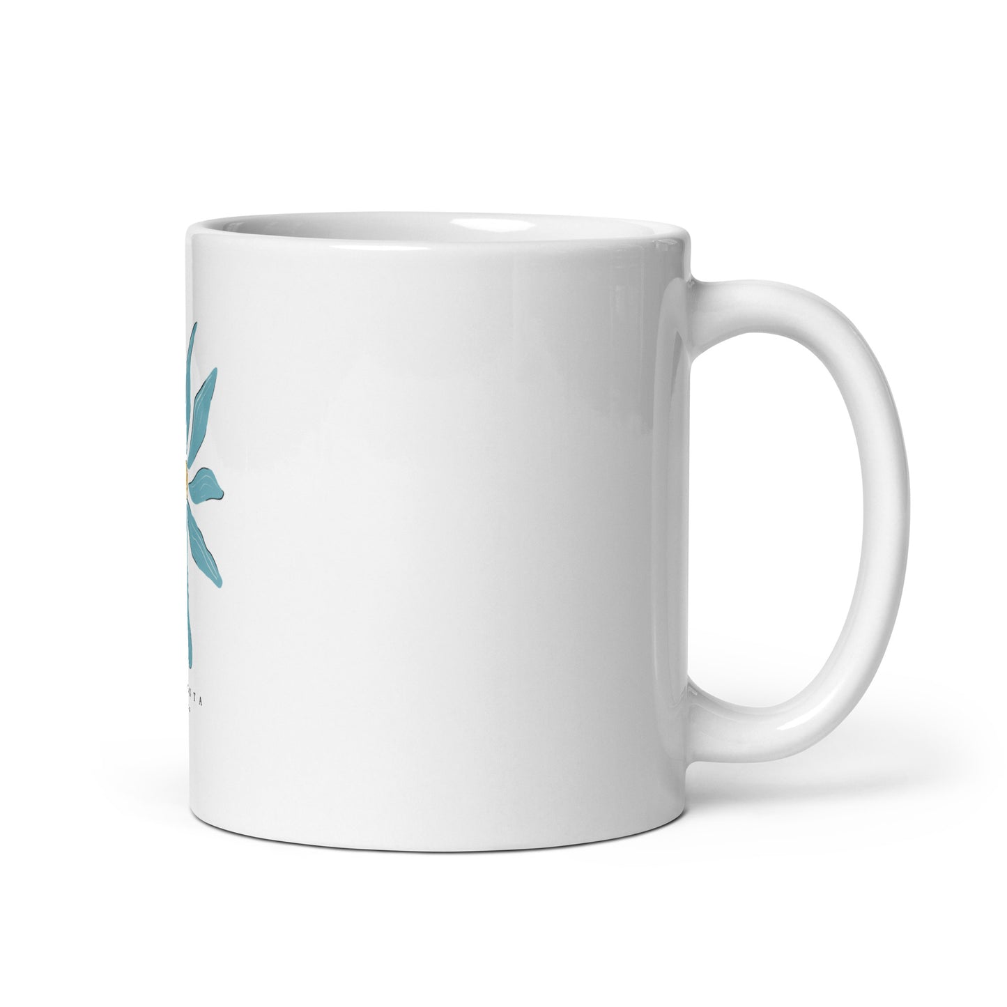 Mug Blanc Brillant fleur bleue