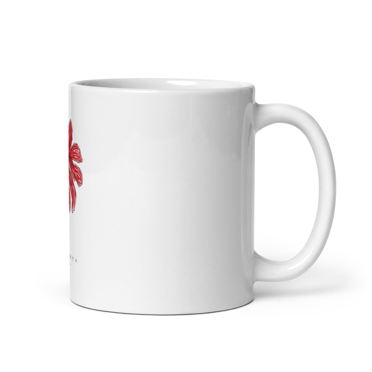 Mug Blanc Brillant Fleur rouge