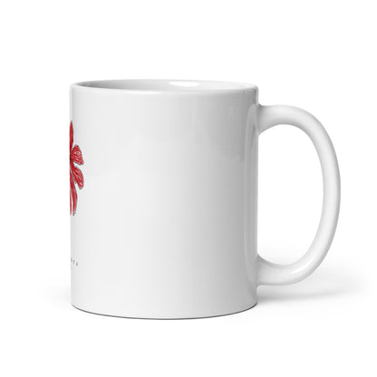 Mug Blanc Brillant Fleur rouge